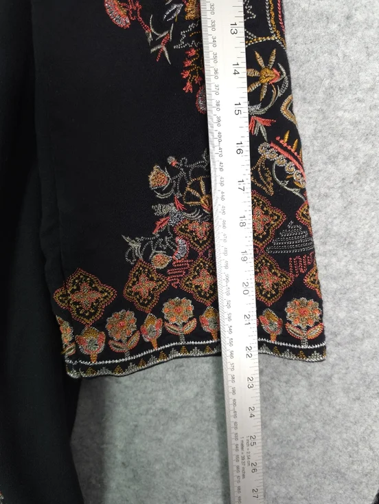 Soft Surroundings Fiberworks Black Open-Front Embroidered Kimono Cardigan - Picture 8 of 8